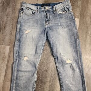 Rock & Republic Light Blue Cropped Cuffed Hem, Distressed Jeans Womens 10